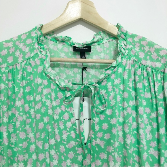 Who What Wear Women's Green Ditsy Floral Short Sleeve Tiered Smock Dress XXL NWT - Picture 6 of 12
